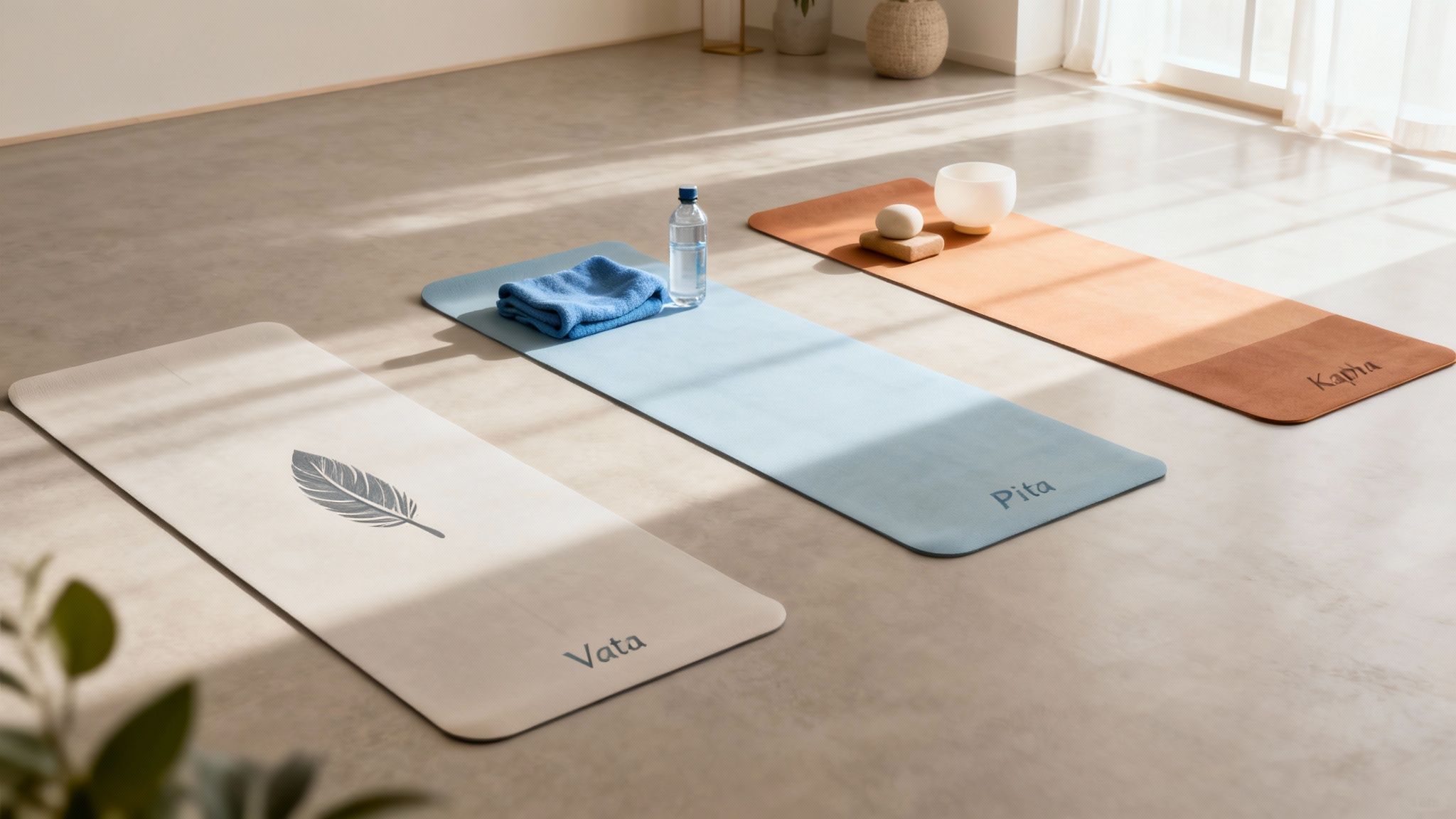 Vrouw doet yoga op een mat bij het raam
