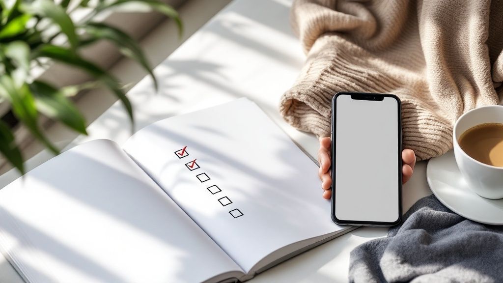 Iemand die lacht terwijl ze haar eerste advertentiecampagne op een laptop instelt