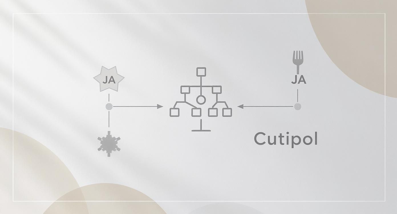 Stroomschema van het bestek verhuurproces bij Cutipol met JA logo en organisatie structuur