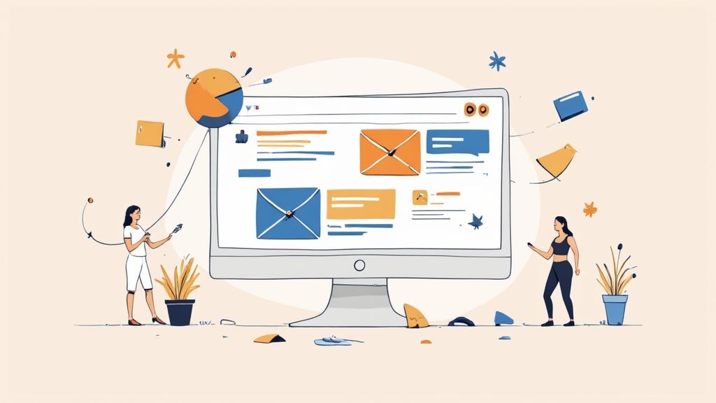 Een afbeelding die een website toont die is ontworpen als een conversiemachine, met duidelijke call-to-actions en een overzichtelijke lay-out.