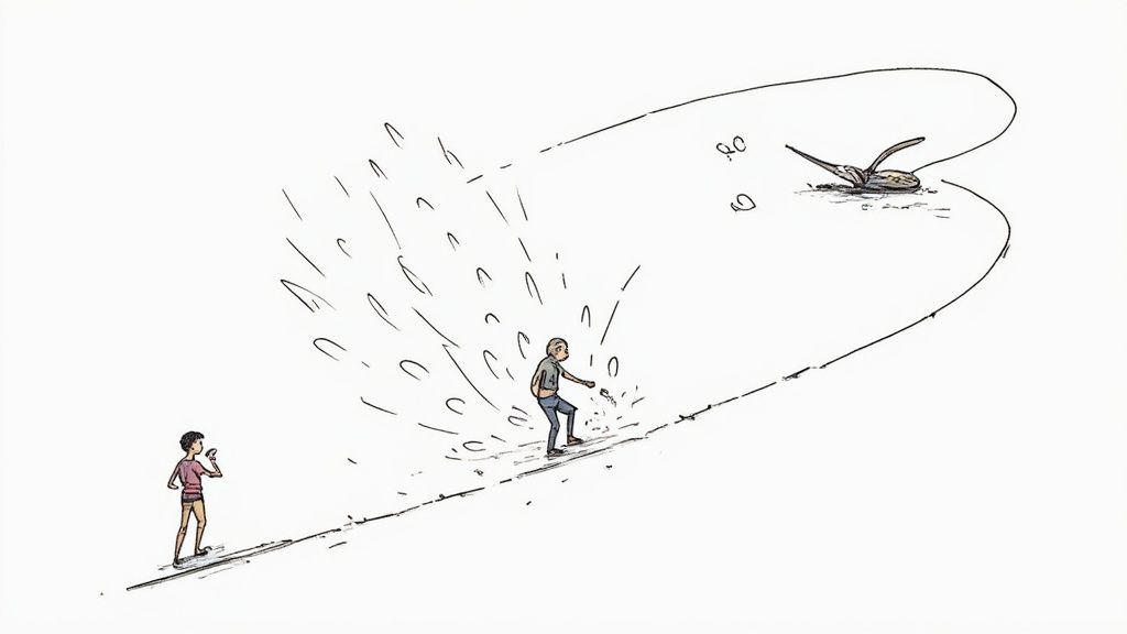 Een website template die als een te krappe mal wordt gepresenteerd, waar een bedrijf zich in probeert te wringen.