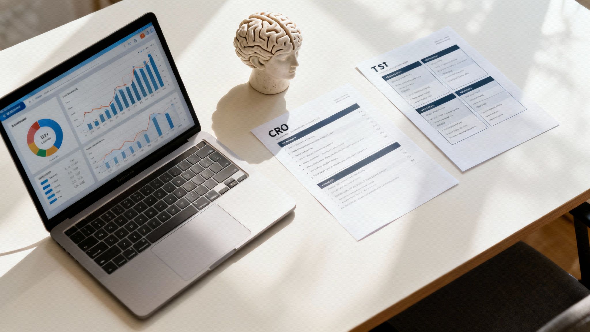 Een werkplaats met diverse gereedschappen, die de tools van een CRO specialist symboliseren.