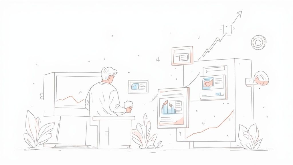 Een team dat data analyseert op schermen na de lancering van een webshop