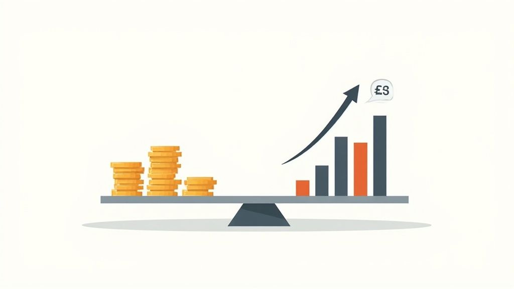 Een grafiek die opwaarts wijst, symboliseert de groei en ROI van een effectieve website.