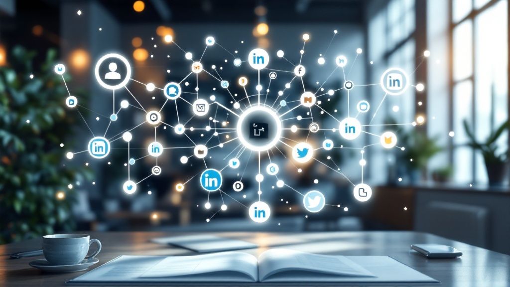 Een team dat samenwerkt aan creatieve content op een laptop