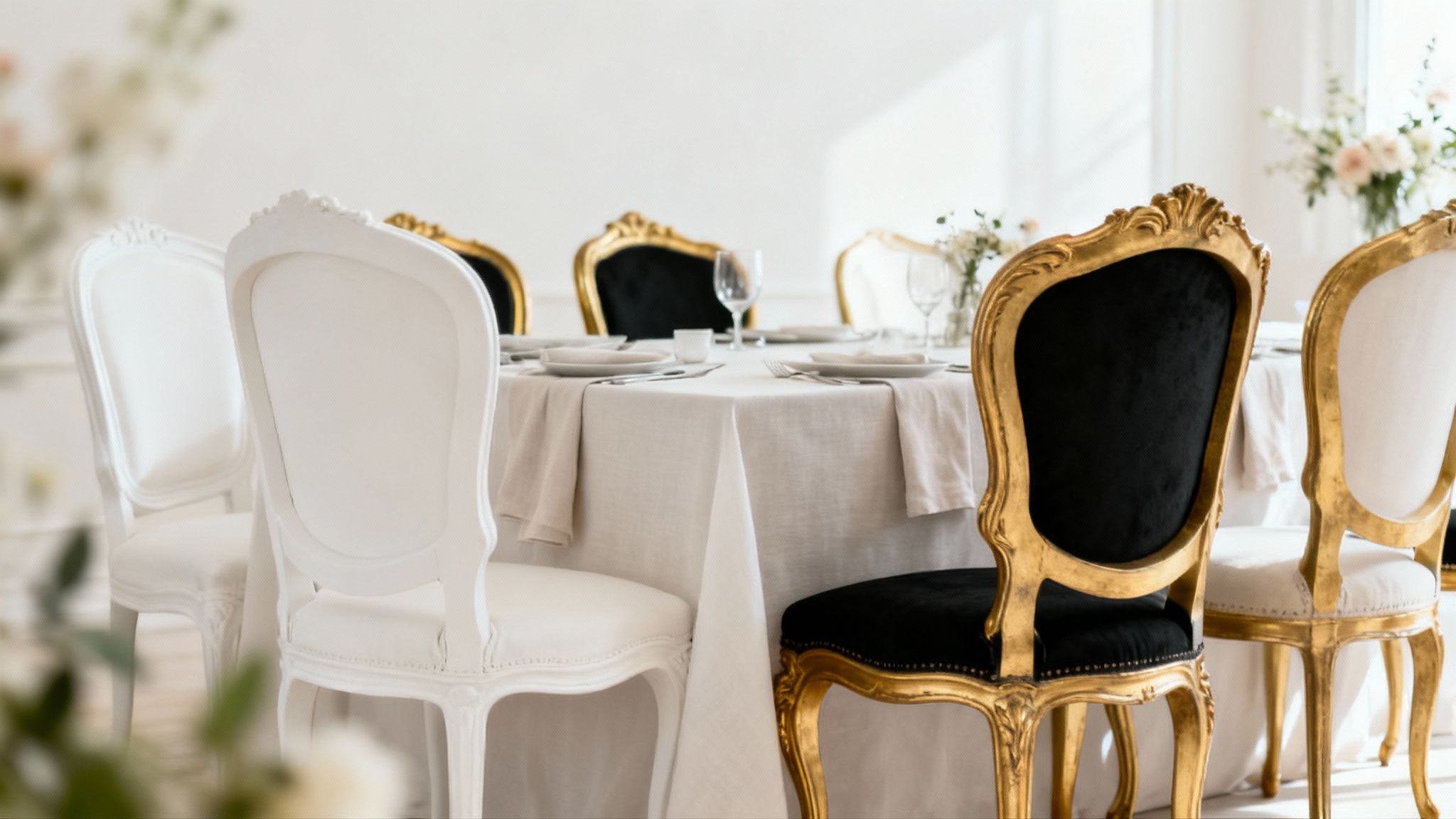 Napoleon stoelen opgesteld voor een bruiloftsceremonie