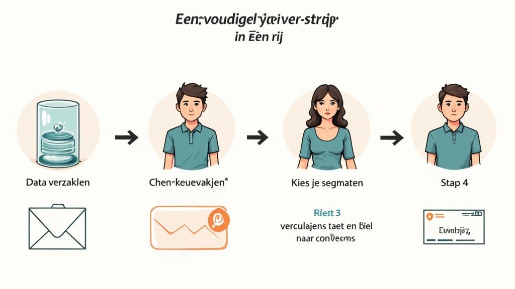 Een persoon die een strategie uitwerkt op een whiteboard met post-its