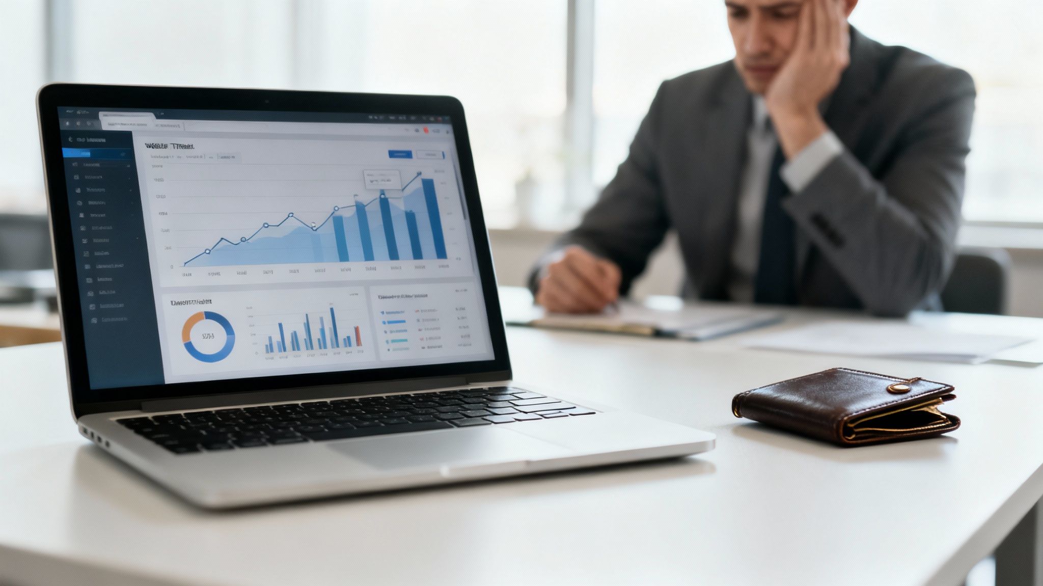 Een lege winkelstraat met één persoon die naar een etalage kijkt, wat de focus op bestaande bezoekers symboliseert.