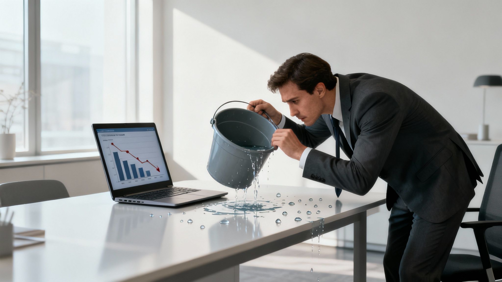 Vrouw kijkt gefrustreerd naar een laptop terwijl ze nadenkt over conversie optimalisatie