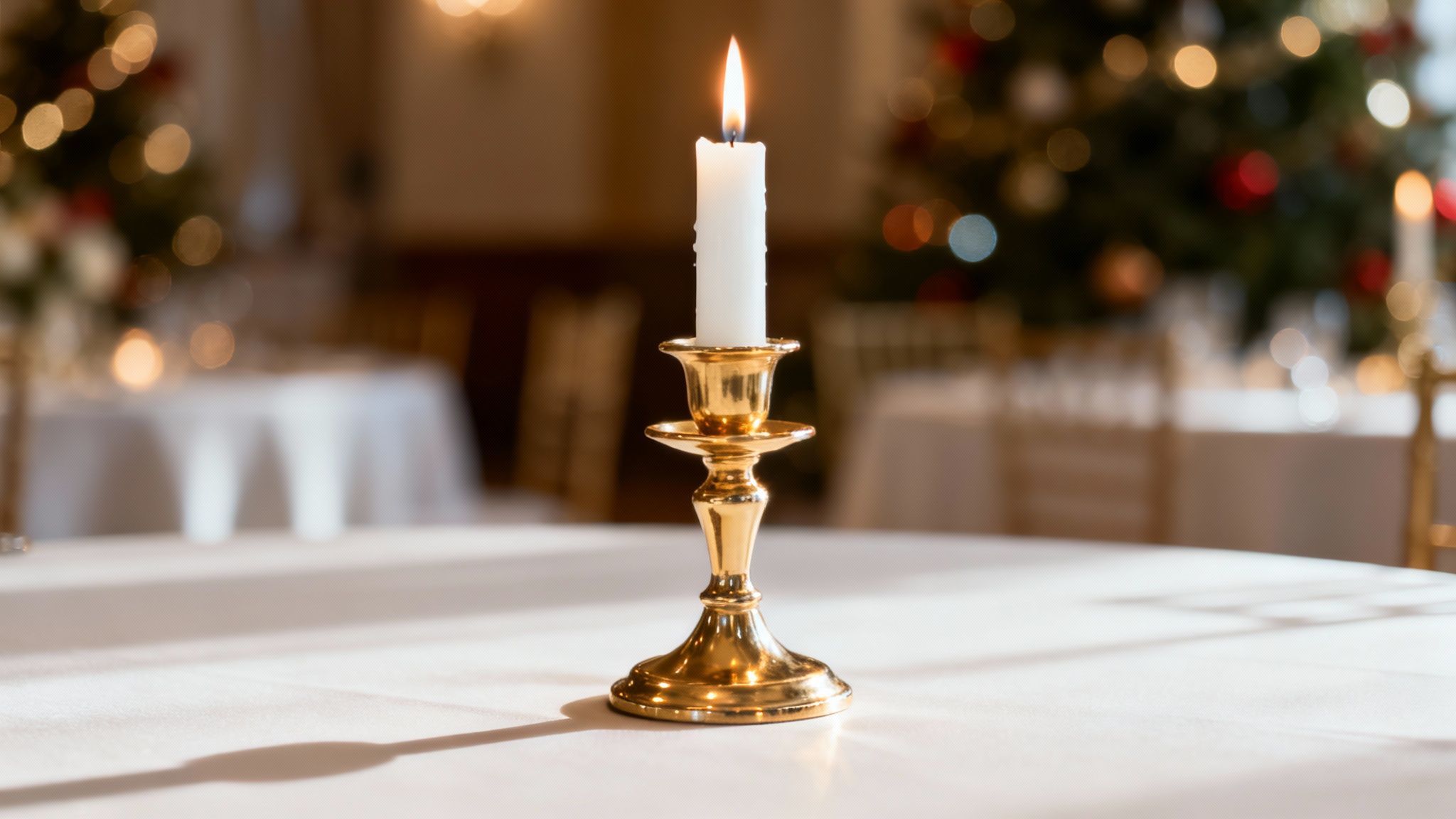 Gouden kaarsenhouders op een feestelijk gedekte tafel