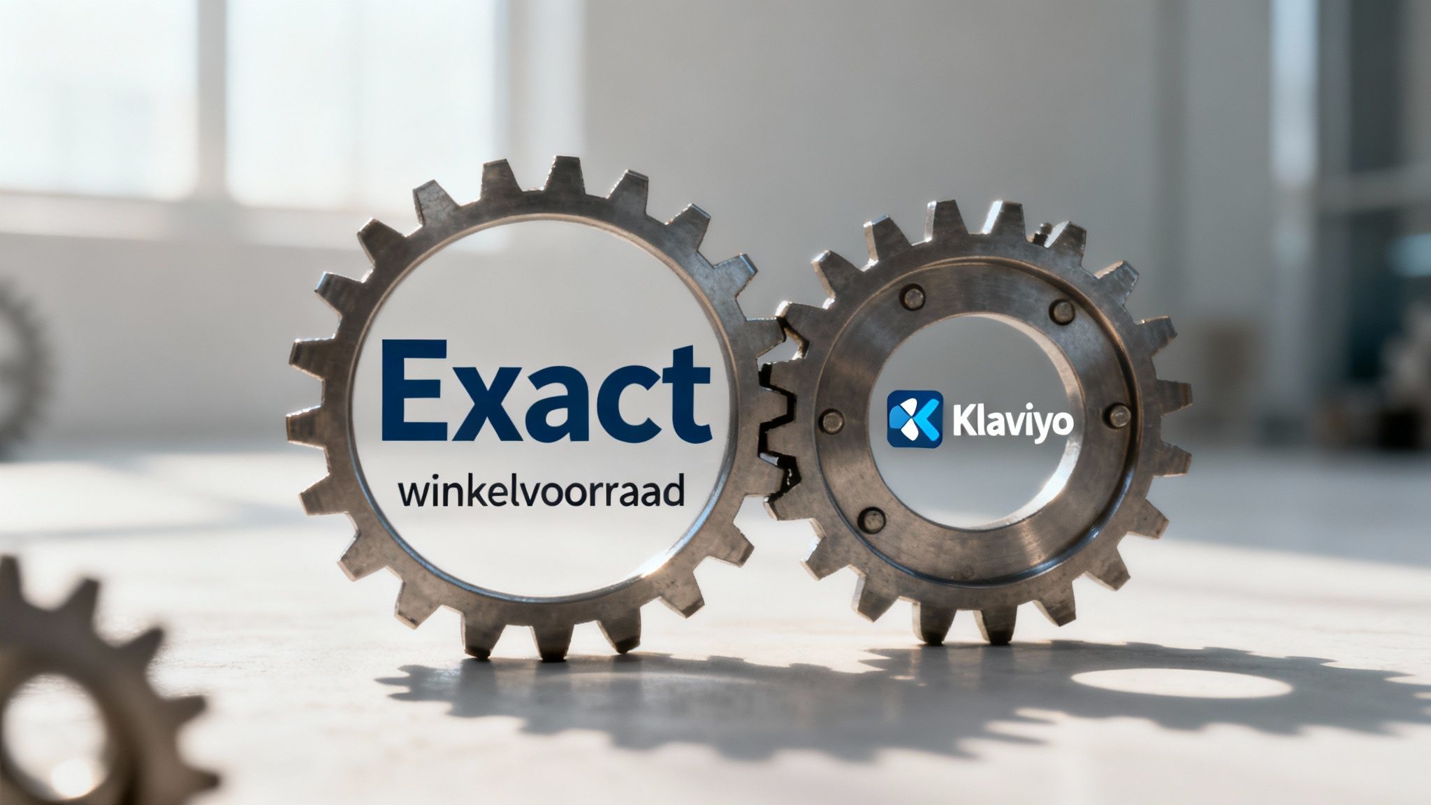 Een netwerk van verbonden iconen die boekhouding, voorraad en marketing symboliseren, wat de complexiteit van webshop-koppelingen laat zien.