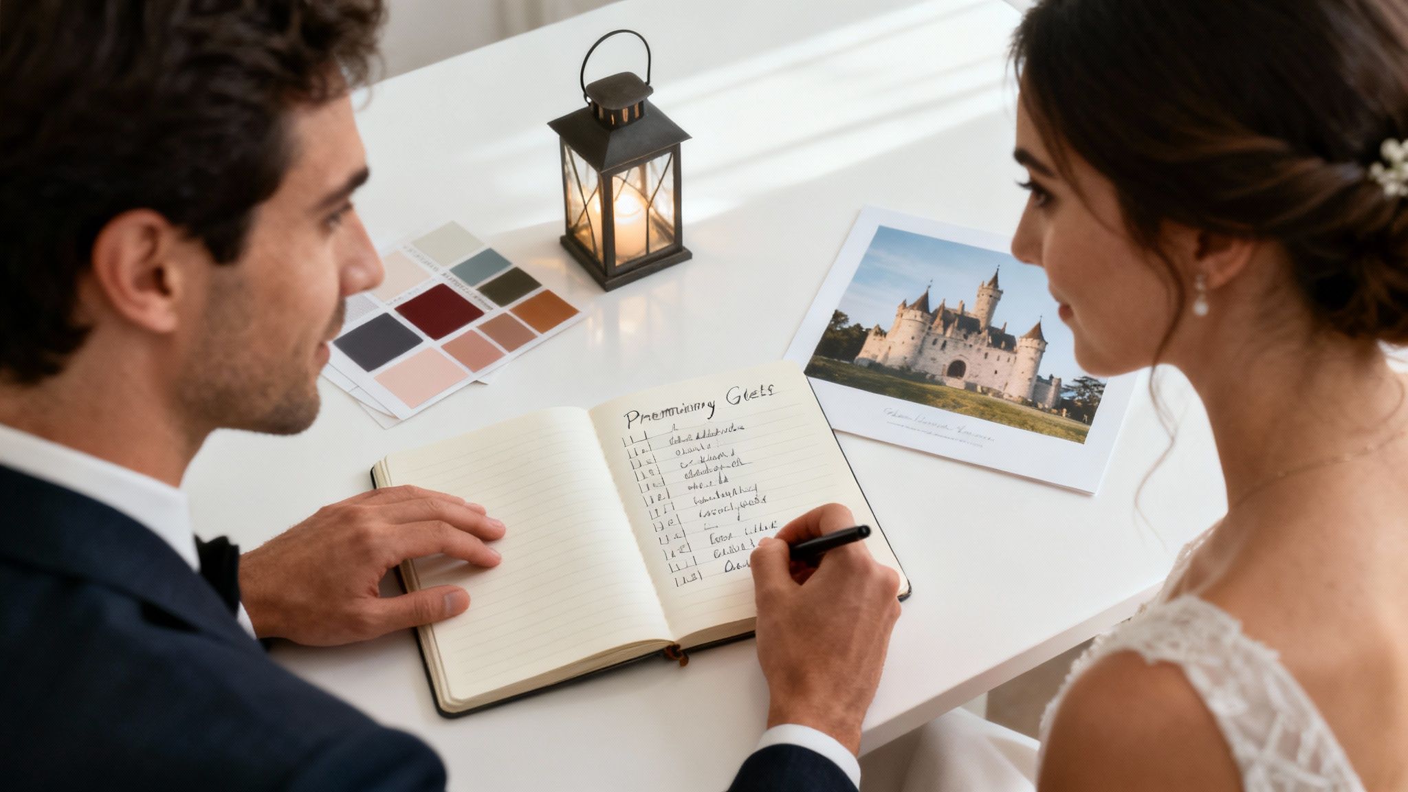 Een bruidspaar proost met champagne, wat de feestelijke maar ook kostbare kant van een bruiloft symboliseert.