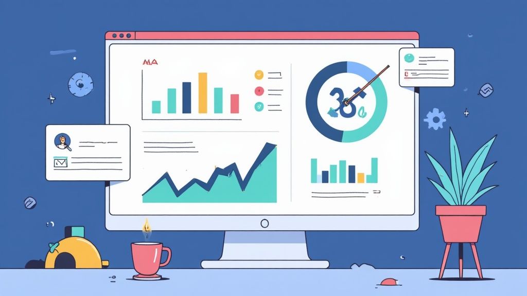 Een ondernemer analyseert data op een laptop, wat de groei van de nieuwe professionele website symboliseert.