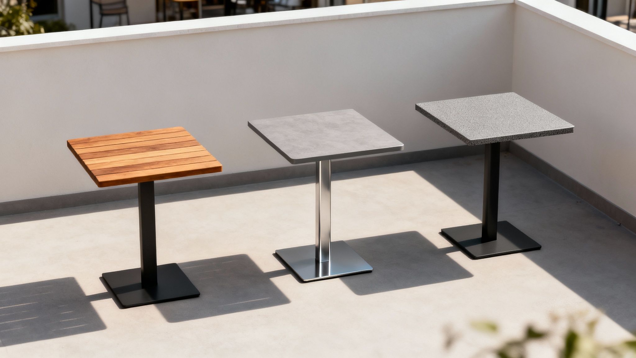 Een sfeervol horecaterras met houten tafels en stoelen