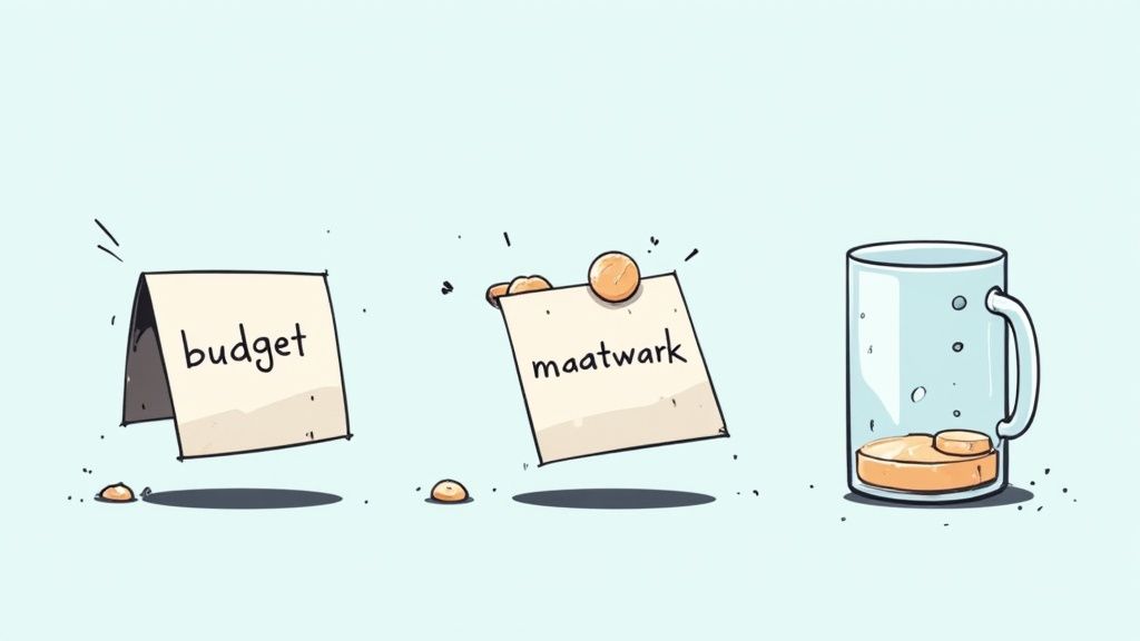 Een afbeelding met euromunten en briefjes die de kosten van een website symboliseren.