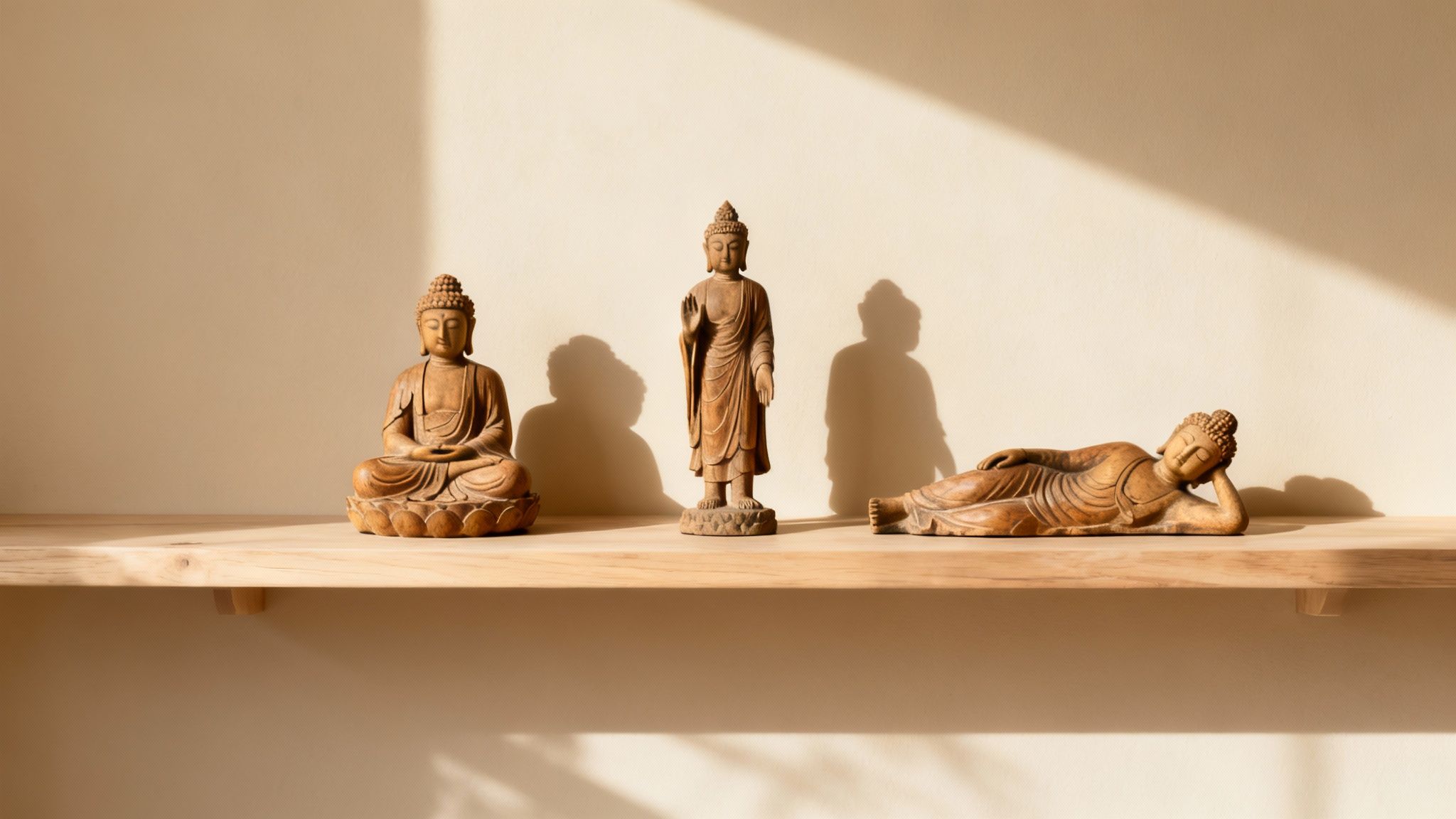 Een zittende boeddha in meditatiehouding straalt een diepe rust uit.