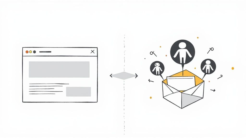 Illustratie van een website die via een formulier bezoekers omzet in e-mailabonnees.