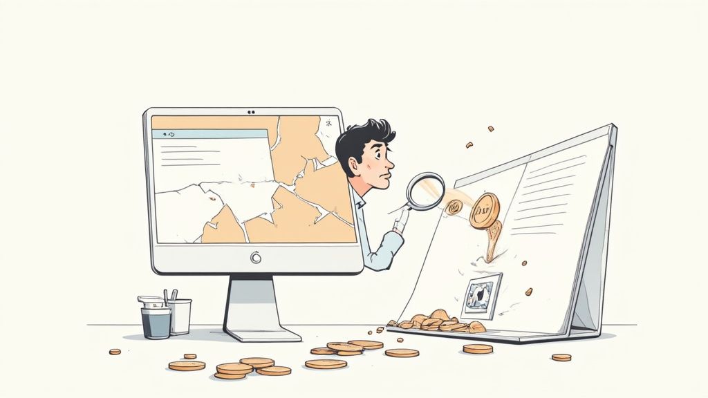 Een ondernemer die gefrustreerd naar een laptop kijkt, symboliseert de frustratie van een onderpresterende website.