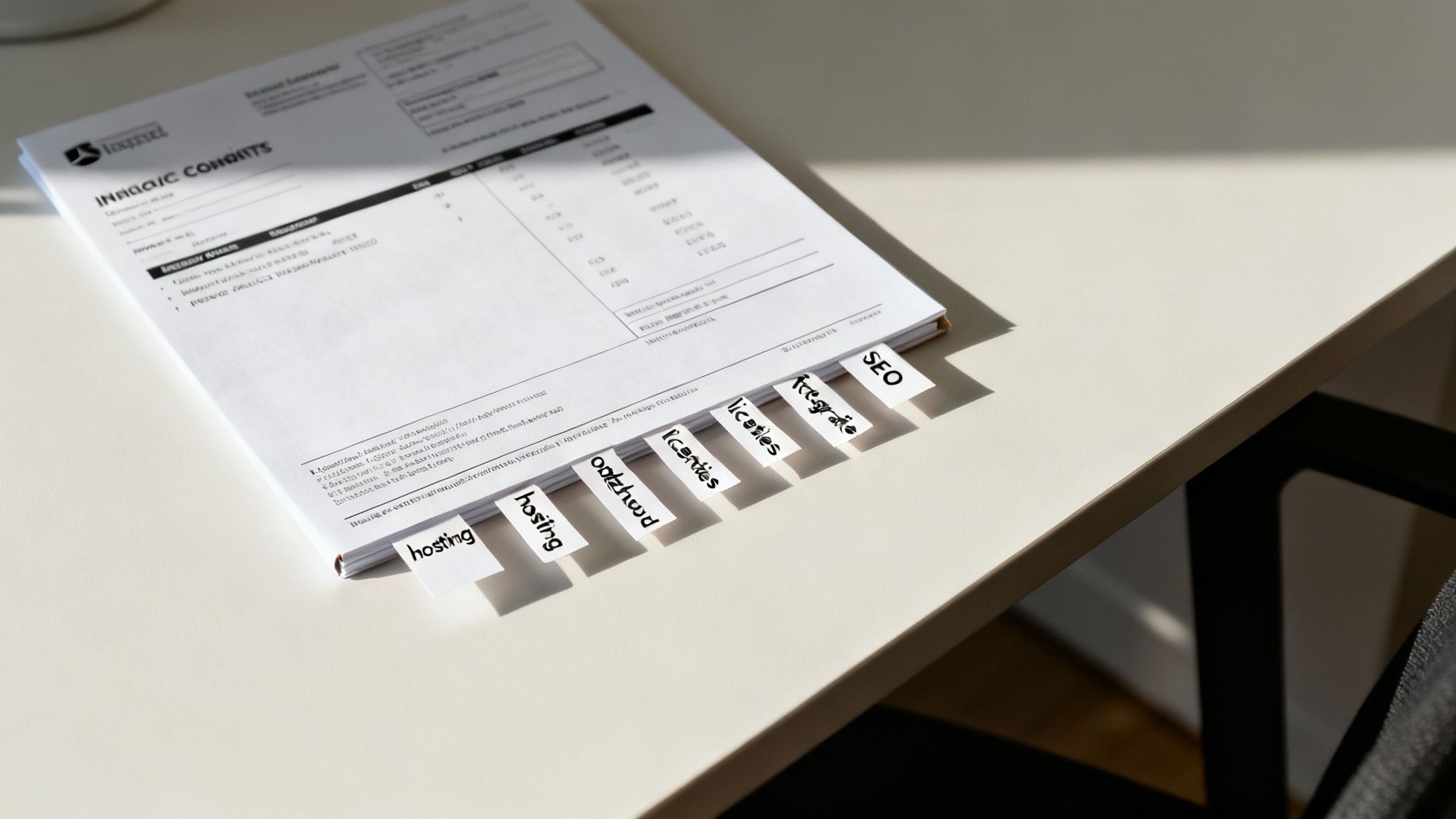 Een persoon die een offerte bekijkt en zich zorgen maakt over verborgen kosten