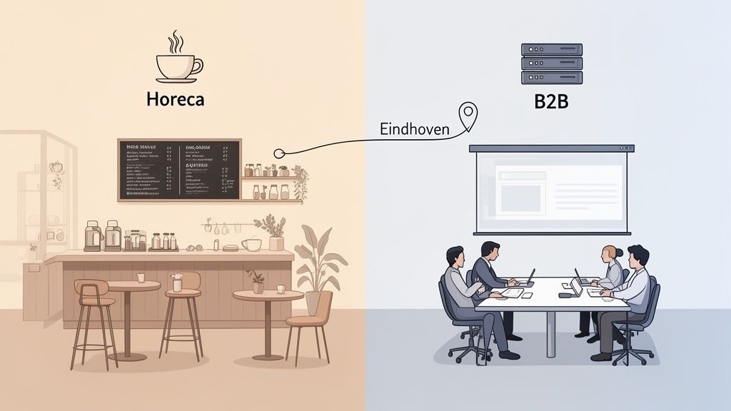Afbeelding die de horeca- en B2B-sector in Eindhoven verbindt met bedrijfsdiensten.