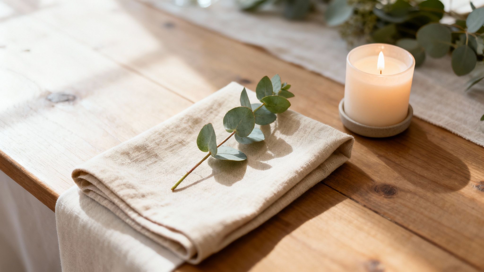 Tafeldecoratie met kandelaars en lichtslingers