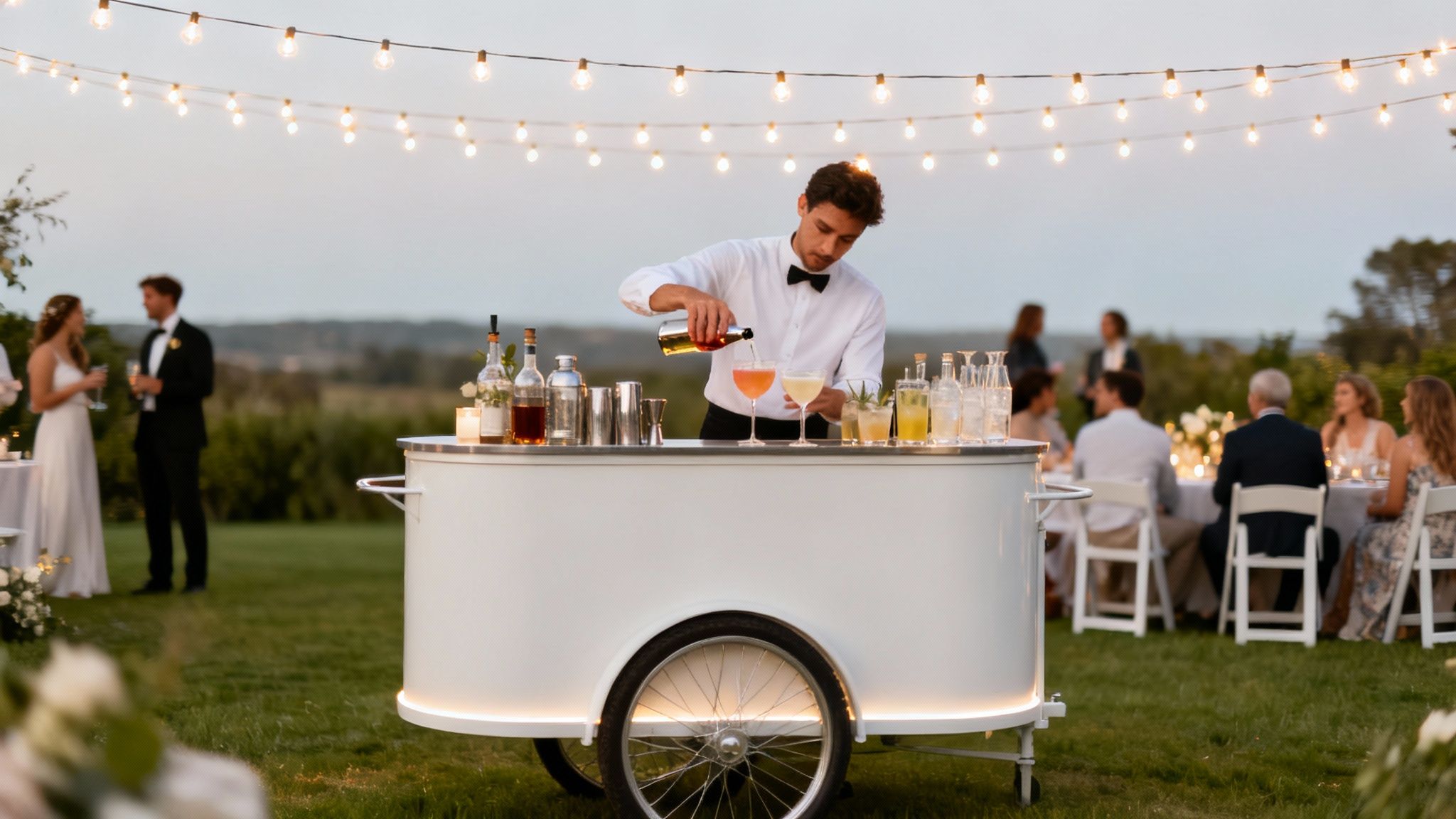 Professionele bartender mixt een kleurrijke cocktail in een stijlvolle bar op een evenement
