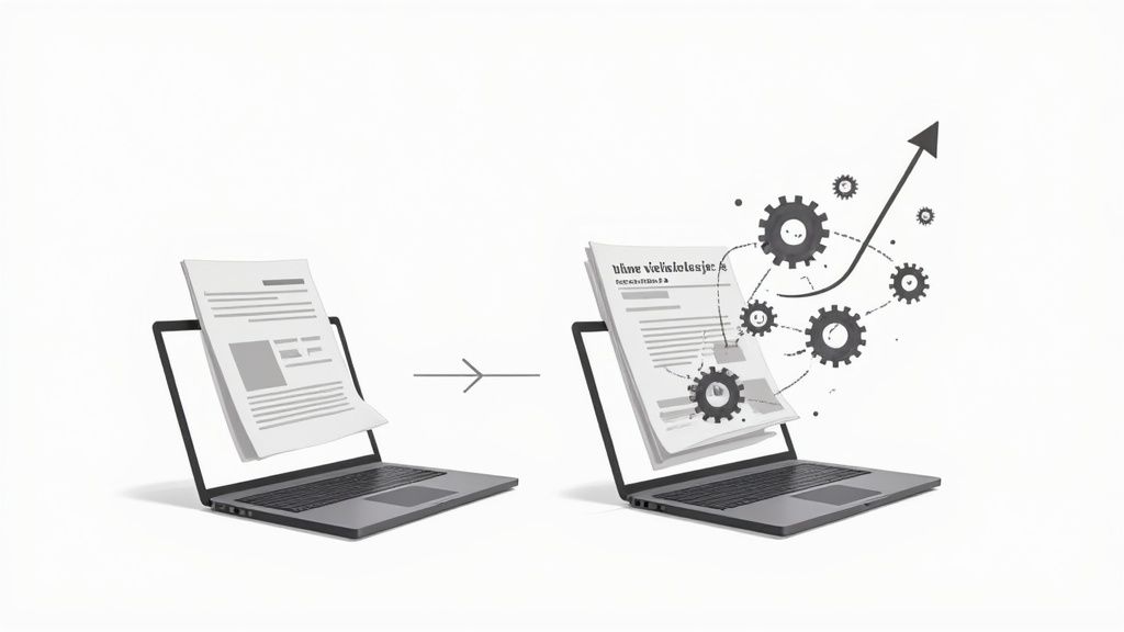Afbeelding van twee laptops die de optimalisatie van documentverwerking en procesverbetering symboliseren.