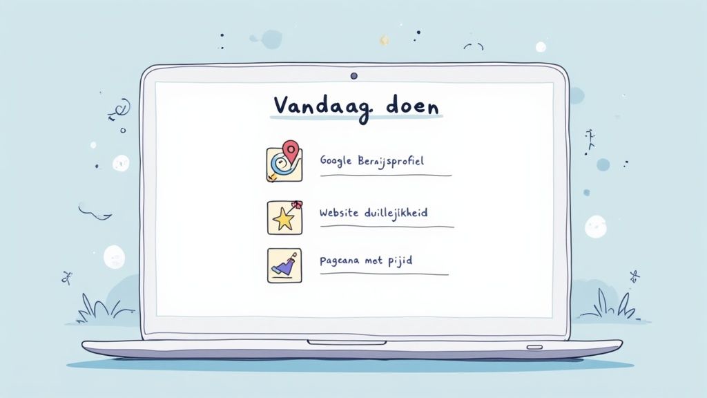 Een persoon die aantekeningen maakt in een notitieboekje, wat actie en planning symboliseert.