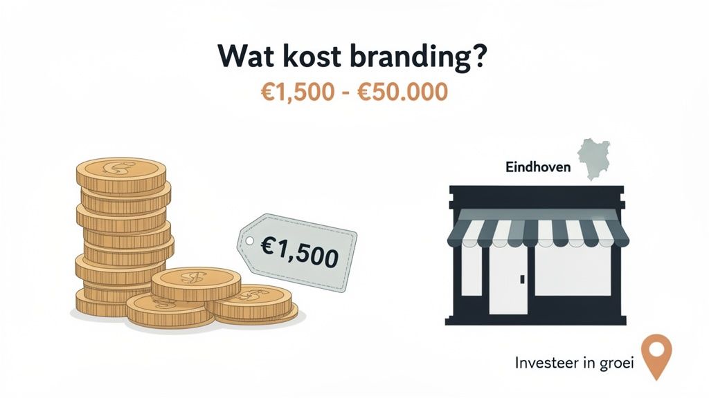 Afbeelding die de kosten van branding toont, variërend van €1.500 tot €50.000, en verwijst naar investeren in groei in Eindhoven.
