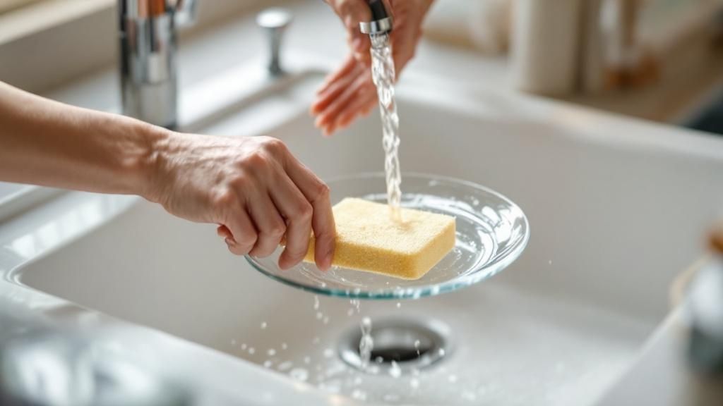 Close-up van een elegant gedekte tafel met glazen borden, goud bestek en donker linnen
