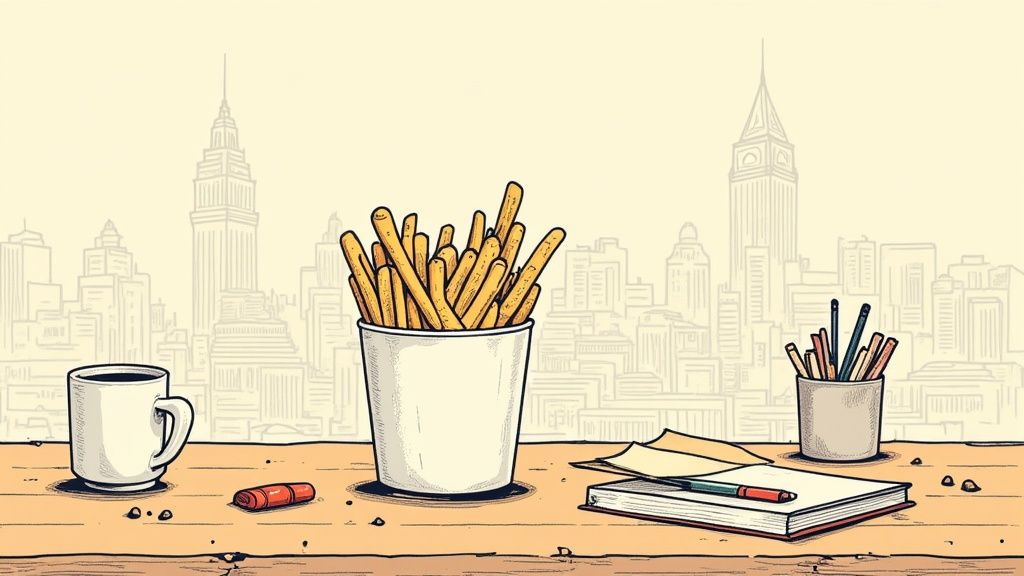 Een leeg bakje friet op een tafel, als symbool voor marketing zonder resultaat.