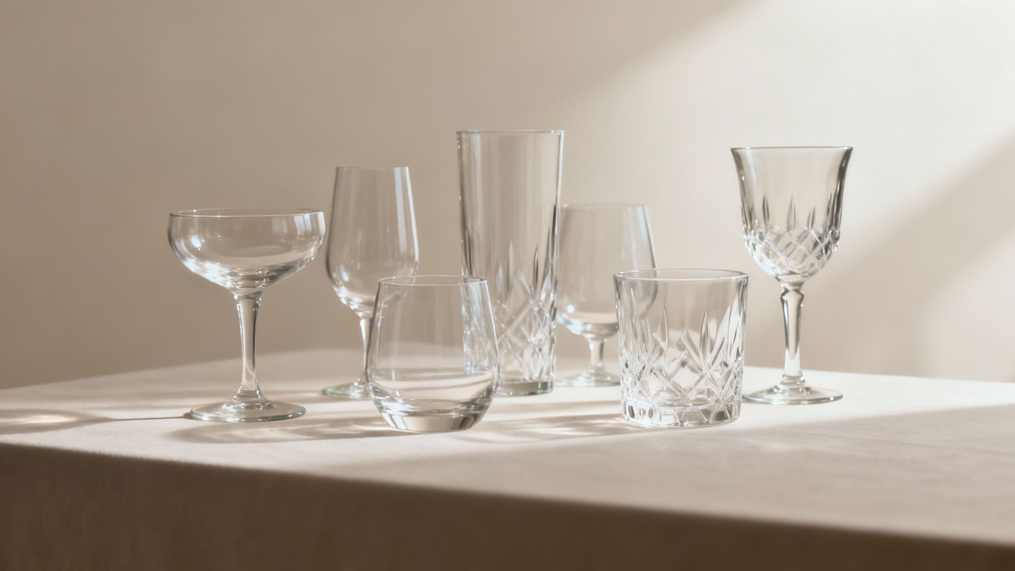 Professioneel gedekte tafel met diverse schone glazen voor een feest