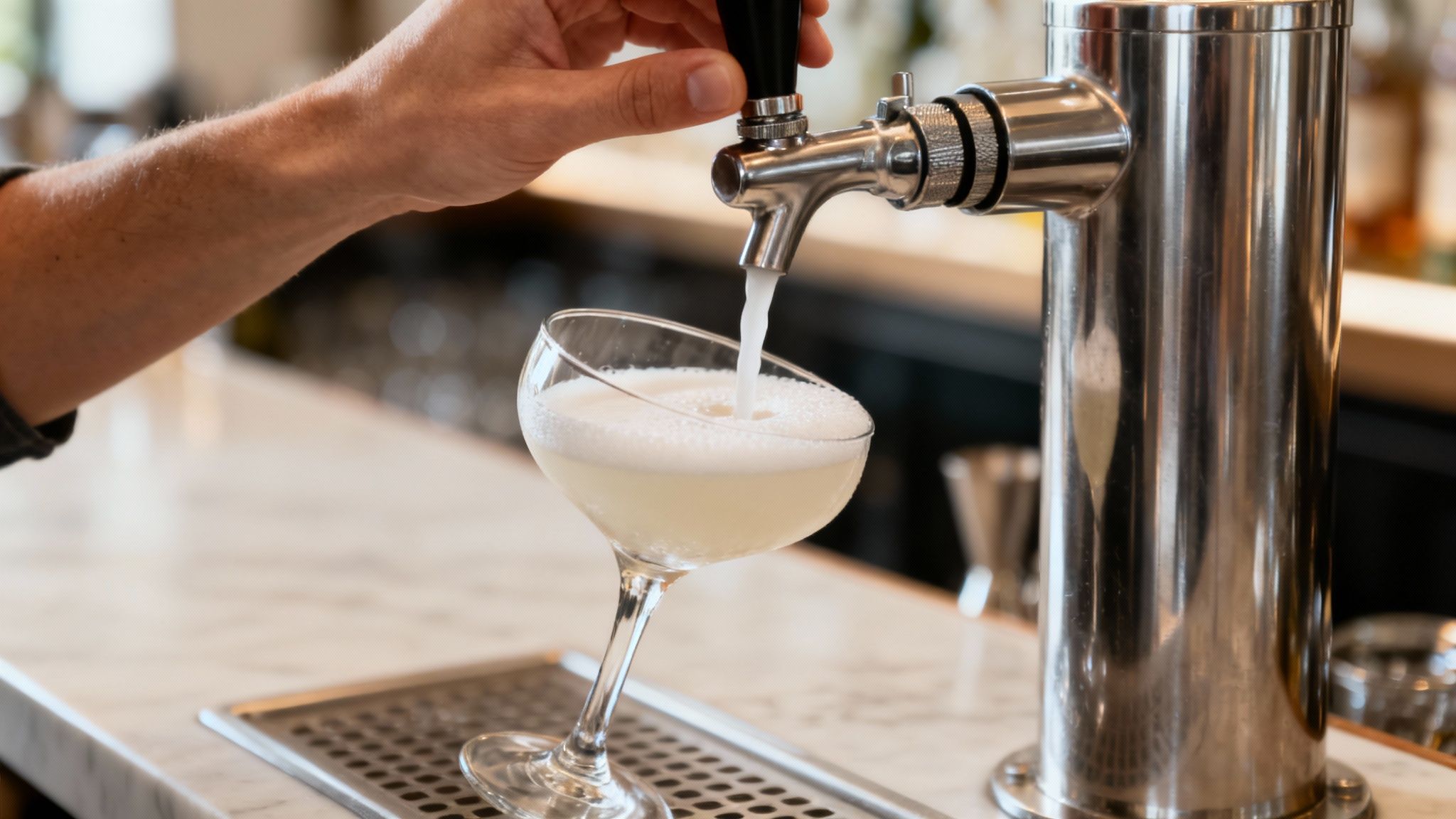 Een gast tapt zelf een cocktail uit een tap op een feest