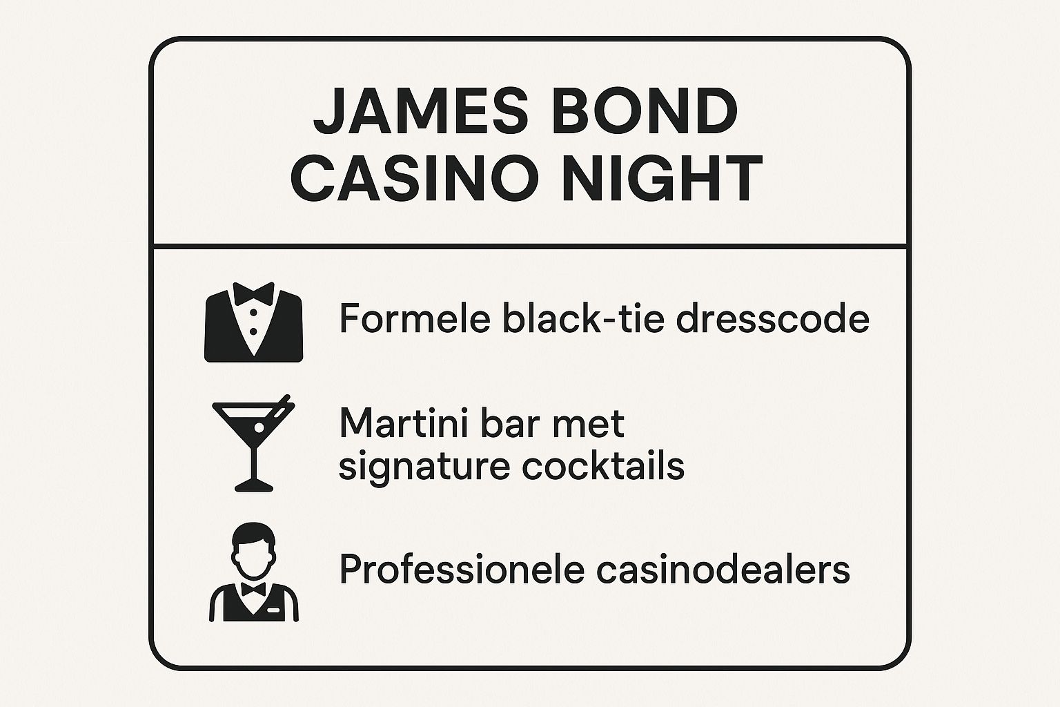 Infographic showing key data about 1. James Bond Casino Night: Klasse en Spanning