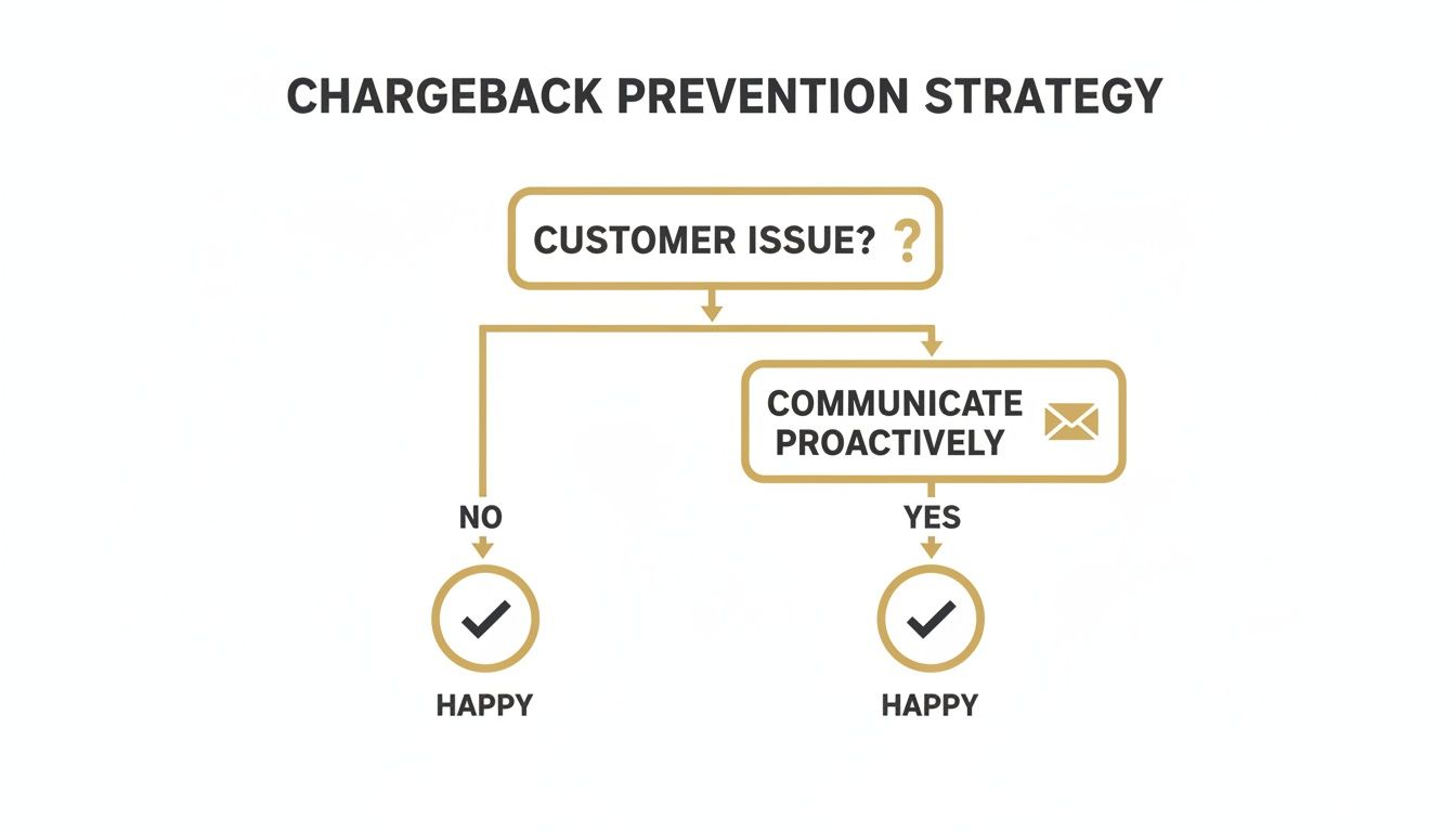 Flowchart illustrating a chargeback prevention strategy to ensure customer satisfaction.