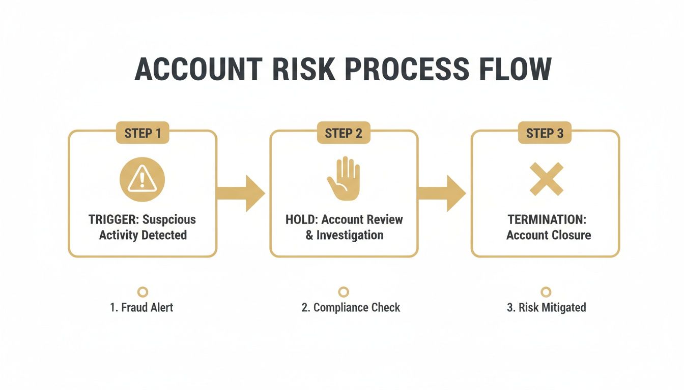 Flowchart illustrating the account risk process from suspicious activity detection to account closure.