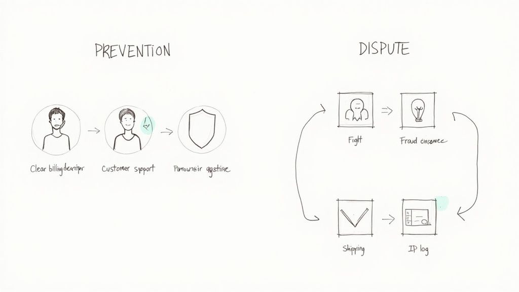 Flowchart illustrating steps for chargeback prevention and the dispute resolution process.