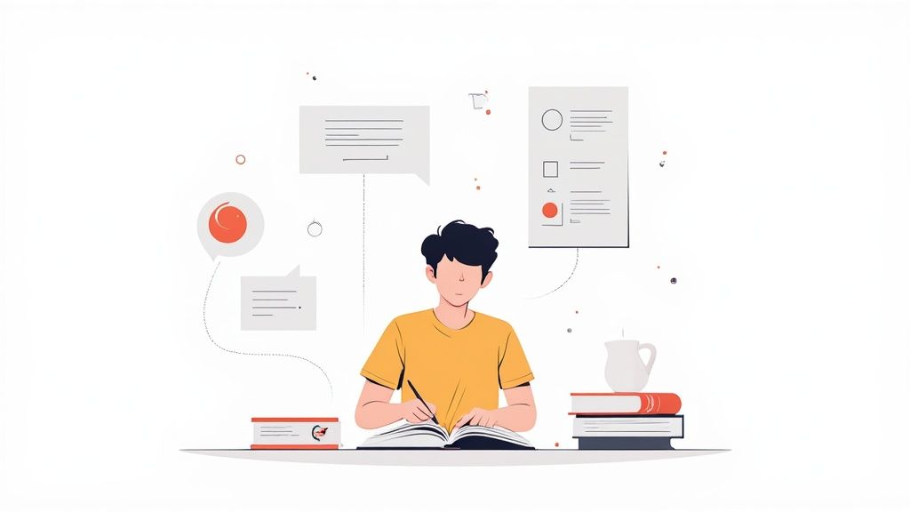 Studente che cita un libro per la tesi