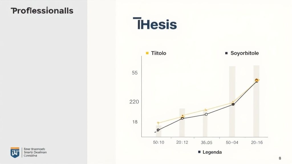 Una slide di presentazione con un grafico a linee che compara due serie di dati, 'Titolo' e 'Soyorbitole', mostrando una crescita.