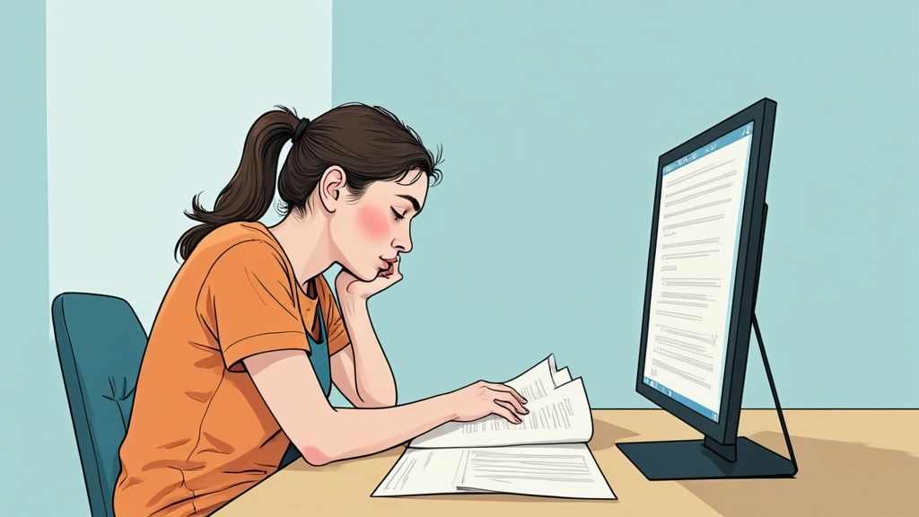 Una persona che imposta i margini su un documento di tesi al computer.