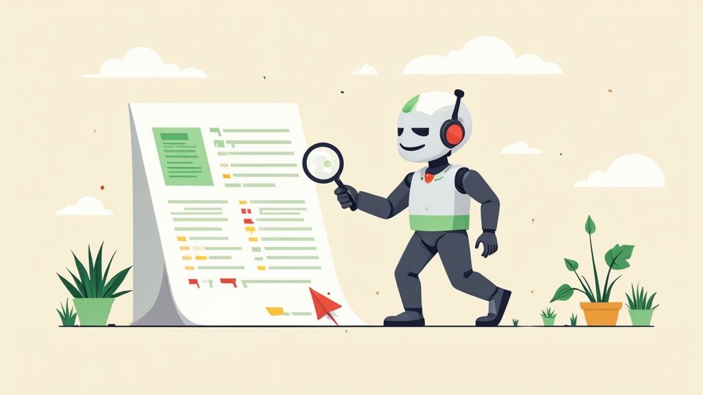 Uno studente analizza un grafico a torta su un tablet, rappresentando l'analisi di un report antiplagio.