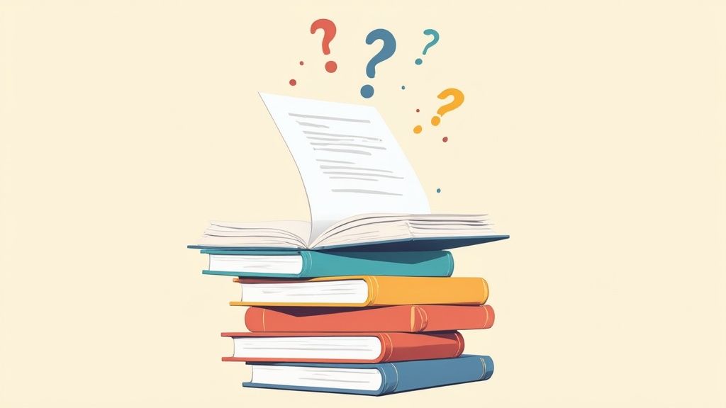 Studentessa che scrive la tesi circondata da libri e appunti, simbolo dell'importanza di citare le fonti.