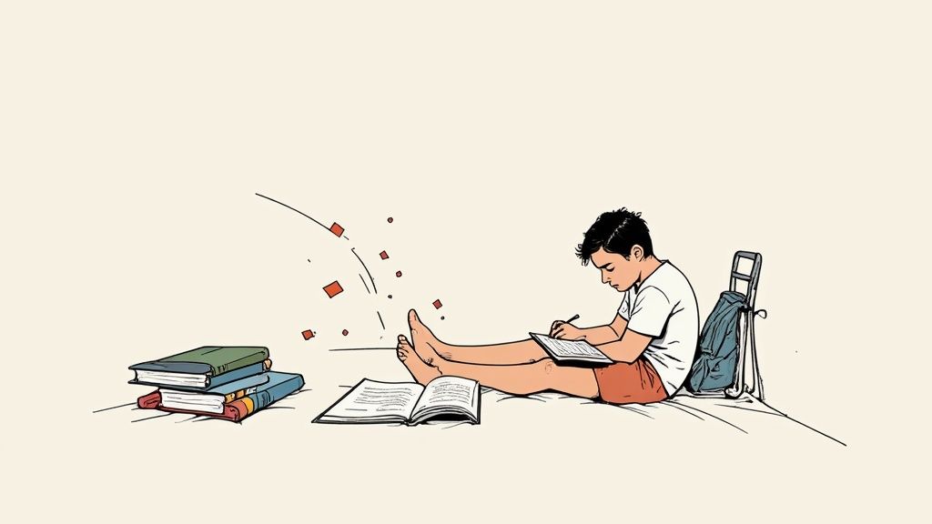 Una studentessa universitaria scrive la bibliografia della sua tesi al computer.