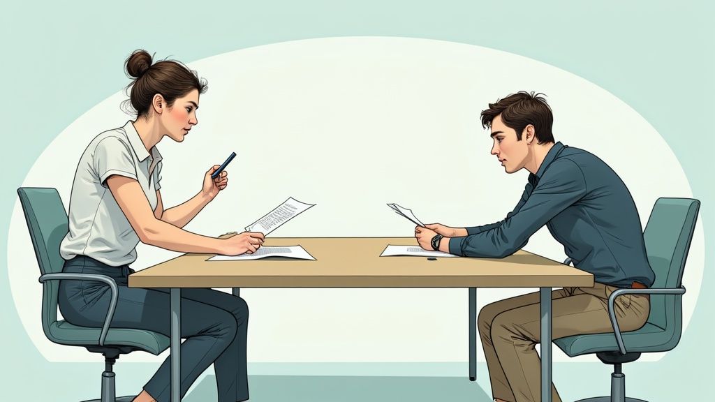 Un incontro costruttivo tra uno studente e il suo relatore per discutere l'argomento della tesi.