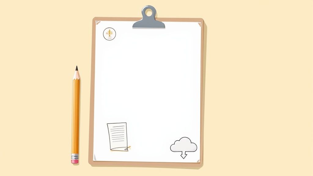 Un modello di scheda di lettura su un quaderno, con occhiali e penna appoggiati sopra.