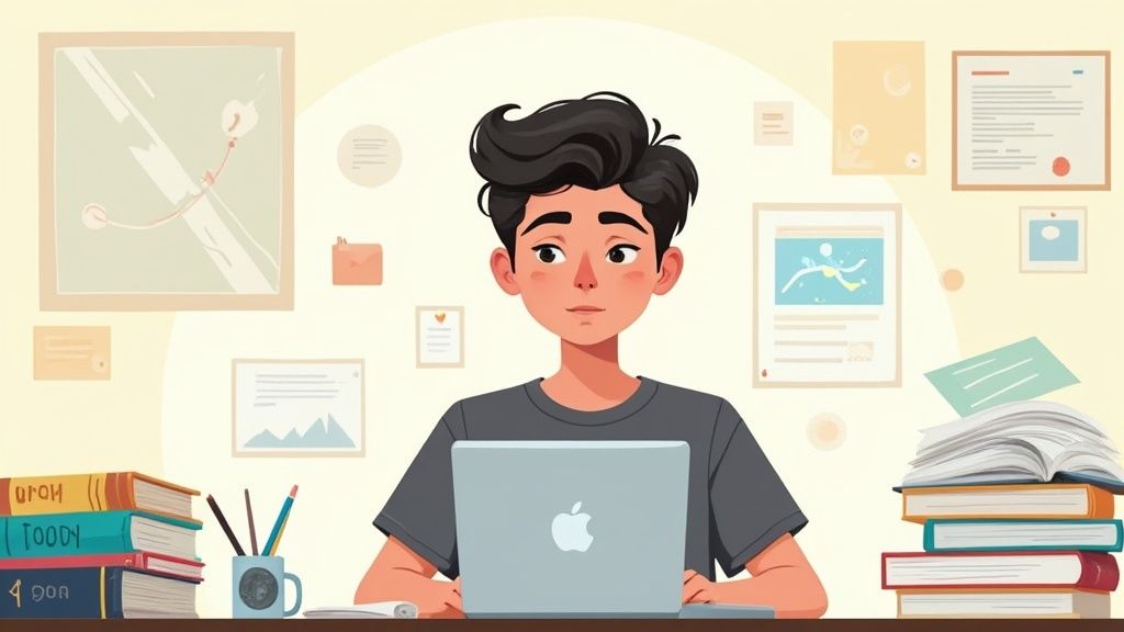 Studentessa che pianifica la scrittura della sua tesi compilativa o sperimentale al computer