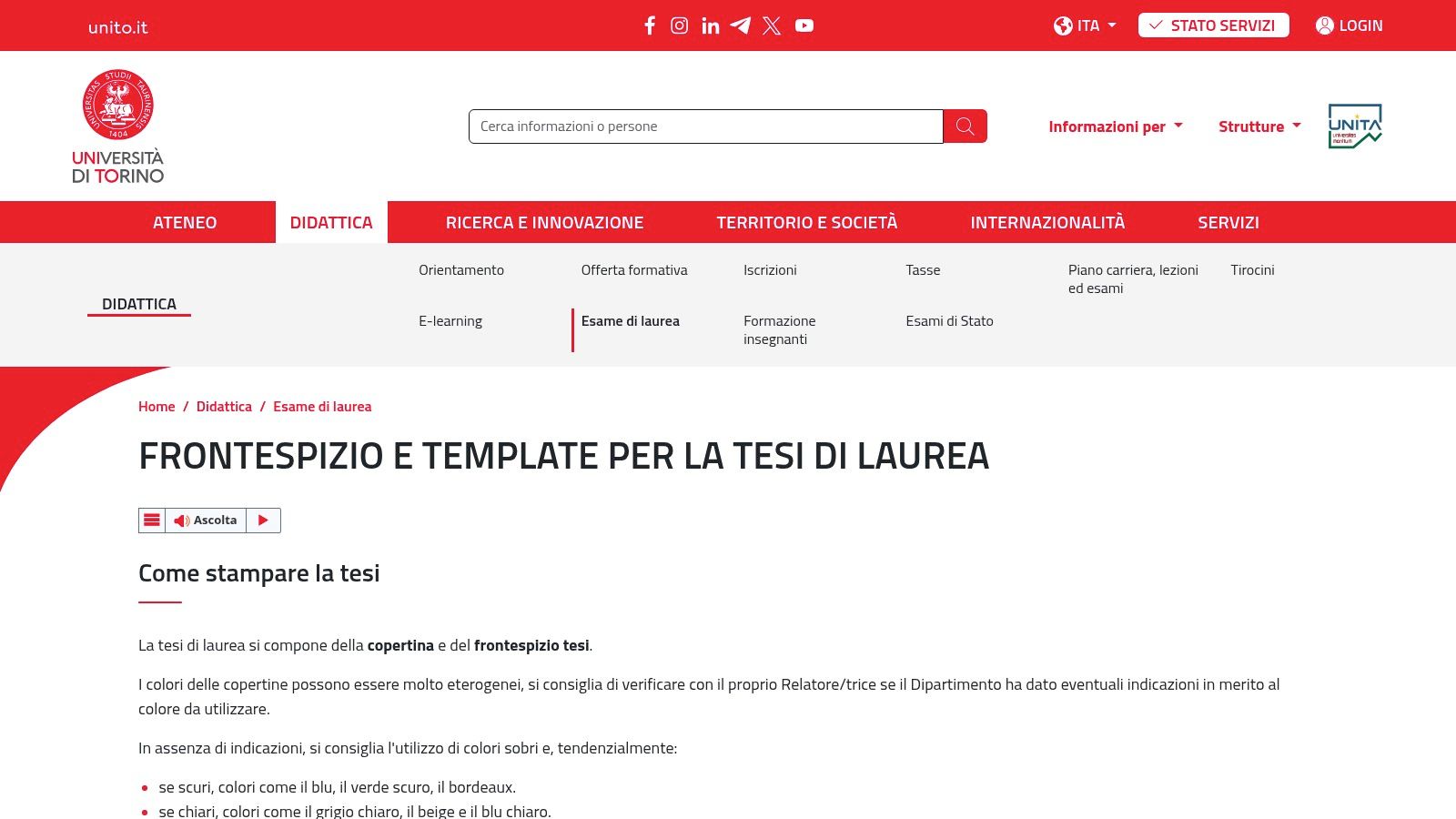 Università di Torino – Frontespizio e template tesi