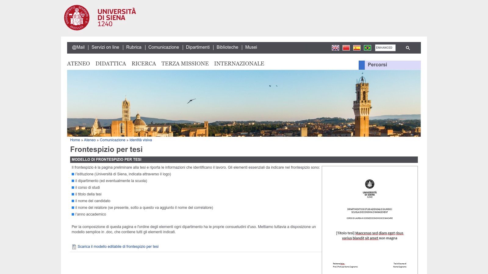 Università di Siena – Modello di frontespizio (Word)