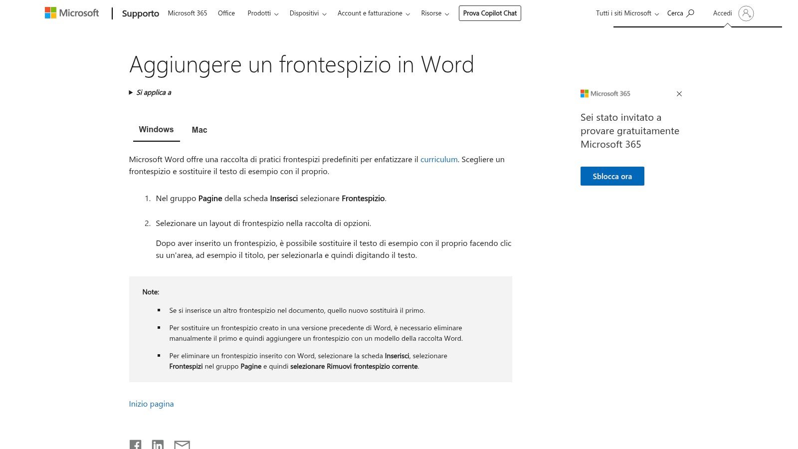 Microsoft Word – Guida ufficiale per inserire un frontespizio