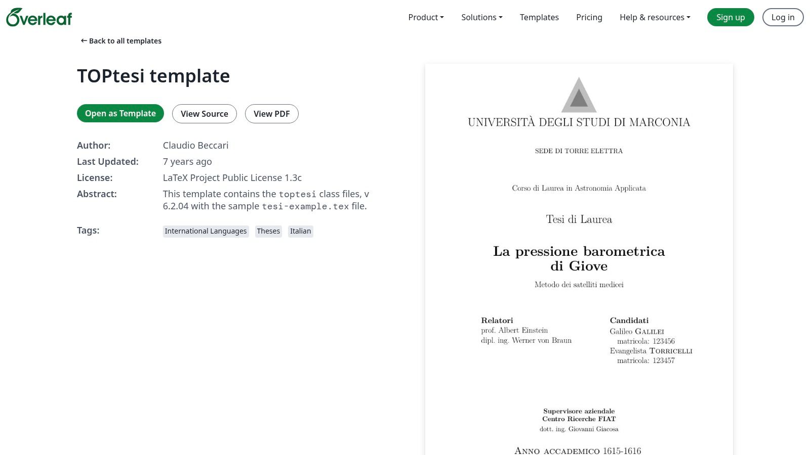 Overleaf – Template TOPtesi
